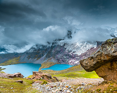View of two lagoons together and the Ausangate mountain