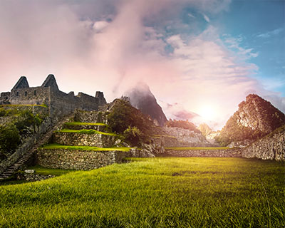 Magical citadel of Machu Picchu in the middle of the cloud