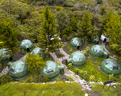 Panoramic view of the Jungle Domes in Lucmabamba