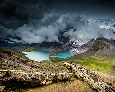View of two lagoons together and the Ausangate mountain